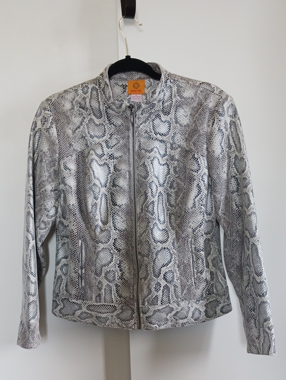 Ruby Rd. Snake-Print Zip Front Leather Jacket - White/Gray